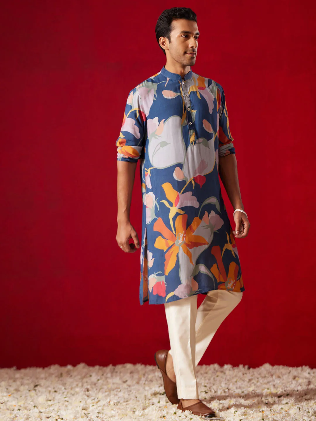 VASTRAMAY Men's Floral Printed Kurta Set