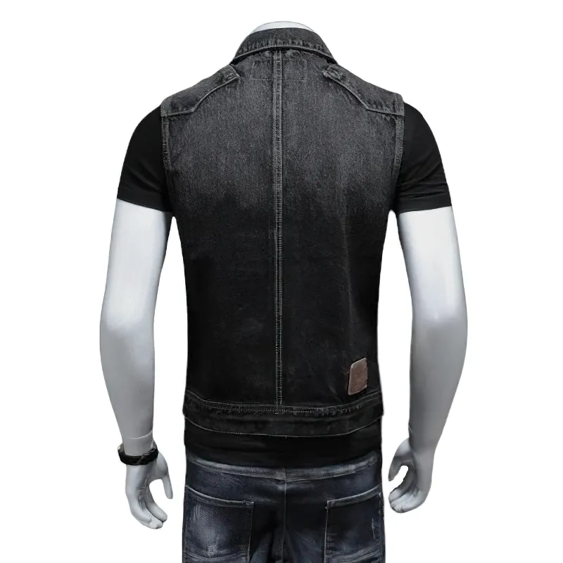 Vintage Denim Vest for men / Sleeveless Biker Jeans Jacket