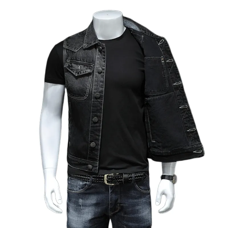 Vintage Denim Vest for men / Sleeveless Biker Jeans Jacket