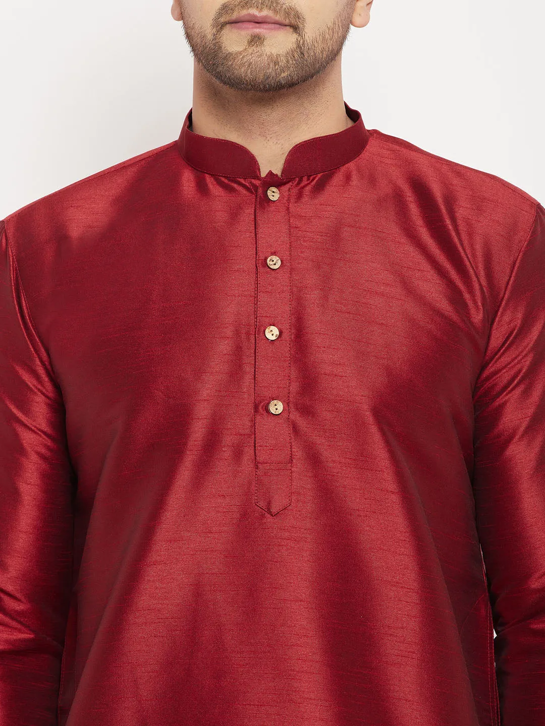 VM BY VASTRAMAY Men's Maroon Cotton Silk Blend Kurta