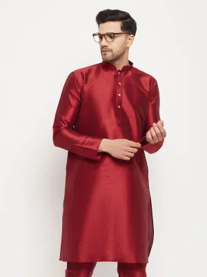 VM BY VASTRAMAY Men's Maroon Cotton Silk Blend Kurta