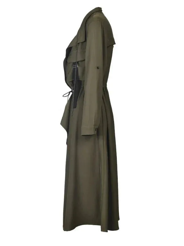 Wenkouban-Winter outfits Christmas Army Green Long Open Front Long Trench Coat