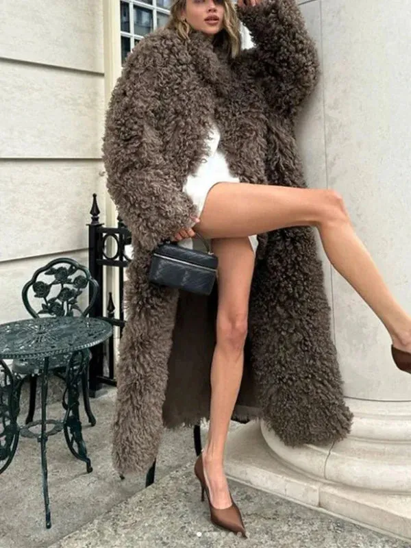 Wenkouban-Winter outfits Christmas Brown Fluffy Thick Winter Long Faux Fur Coat