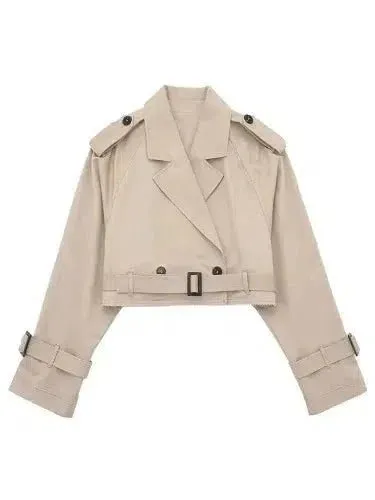 Wenkouban-Winter outfits Christmas Cropped Trench Jacket With Belt