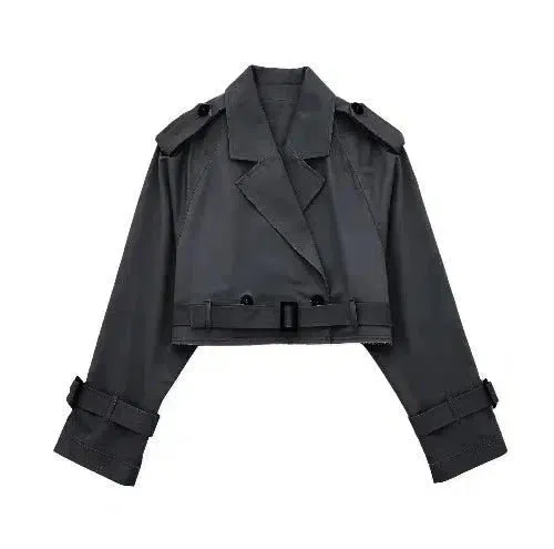 Wenkouban-Winter outfits Christmas Cropped Trench Jacket With Belt