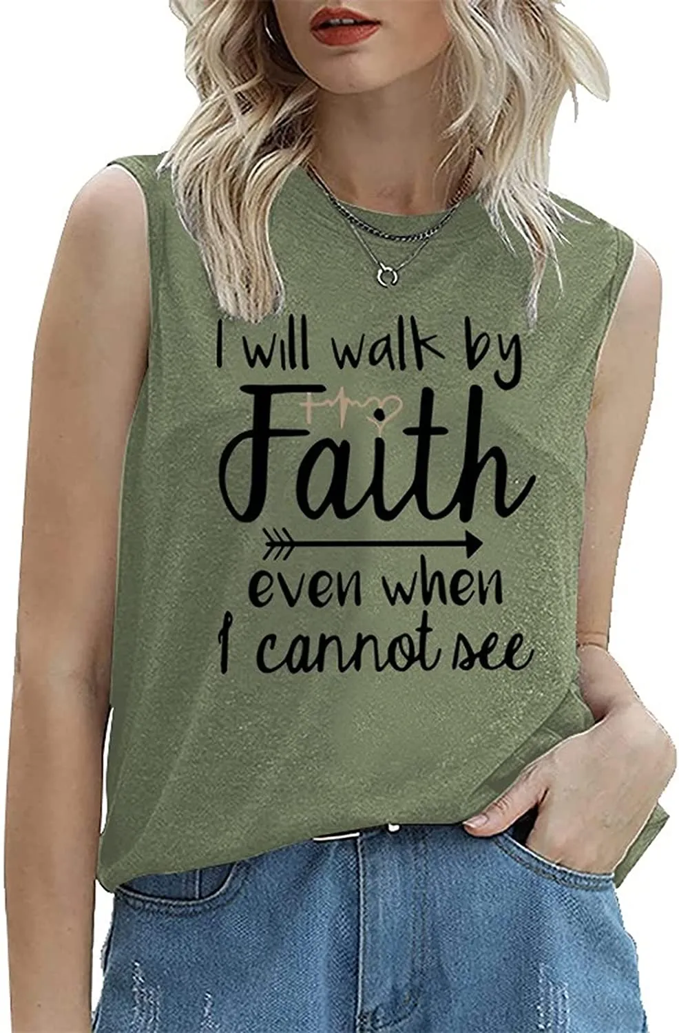 Women Motivational Religious Tank I Will Walk by Faith Even When I Cannot See Shirt