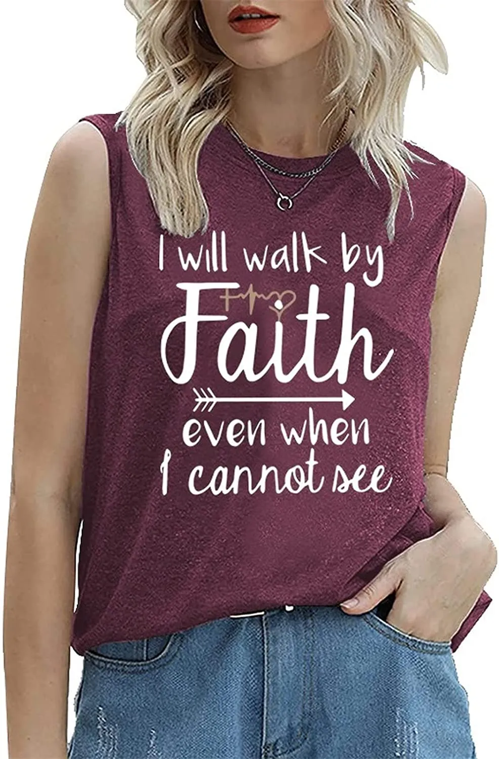 Women Motivational Religious Tank I Will Walk by Faith Even When I Cannot See Shirt