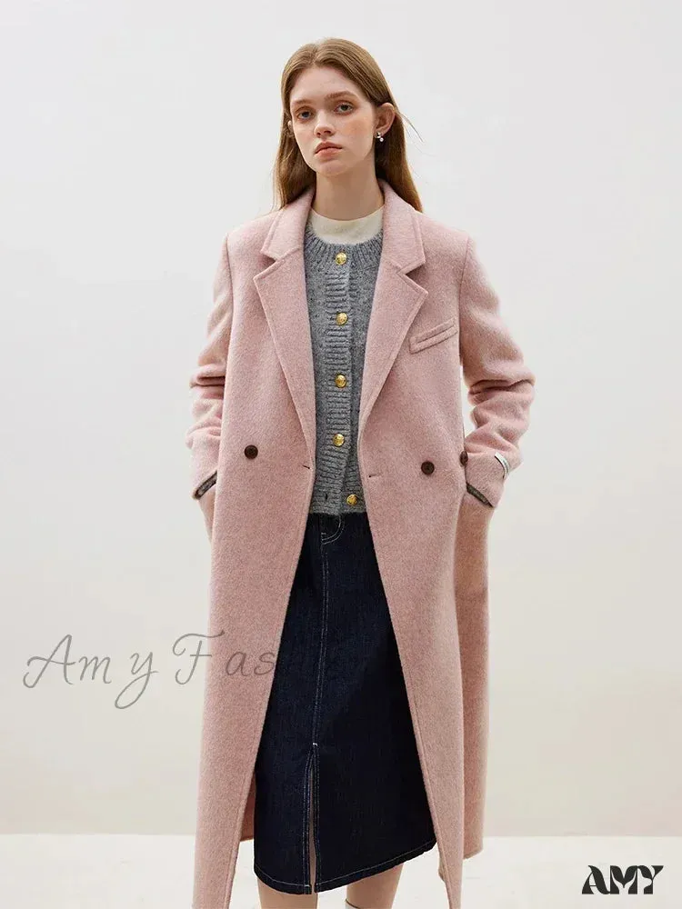 Wool Front Shoulder Temperament Long Notched Collar Double-sided Female Coat