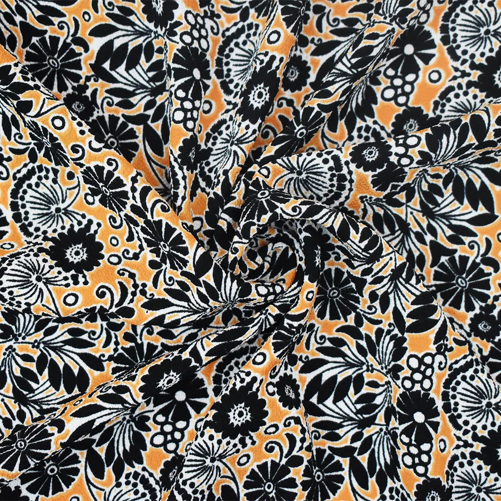 Yellow-Multi Floral Printed Stretch Poly Spandex Ghost Crepe Woven Fabric