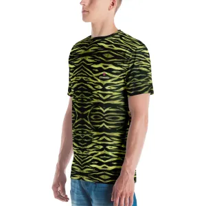 Yellow Tiger Striped Men's T-shirt, Animal Print Luxury Regular Fit Tee For Men-Made in USA/EU/MX