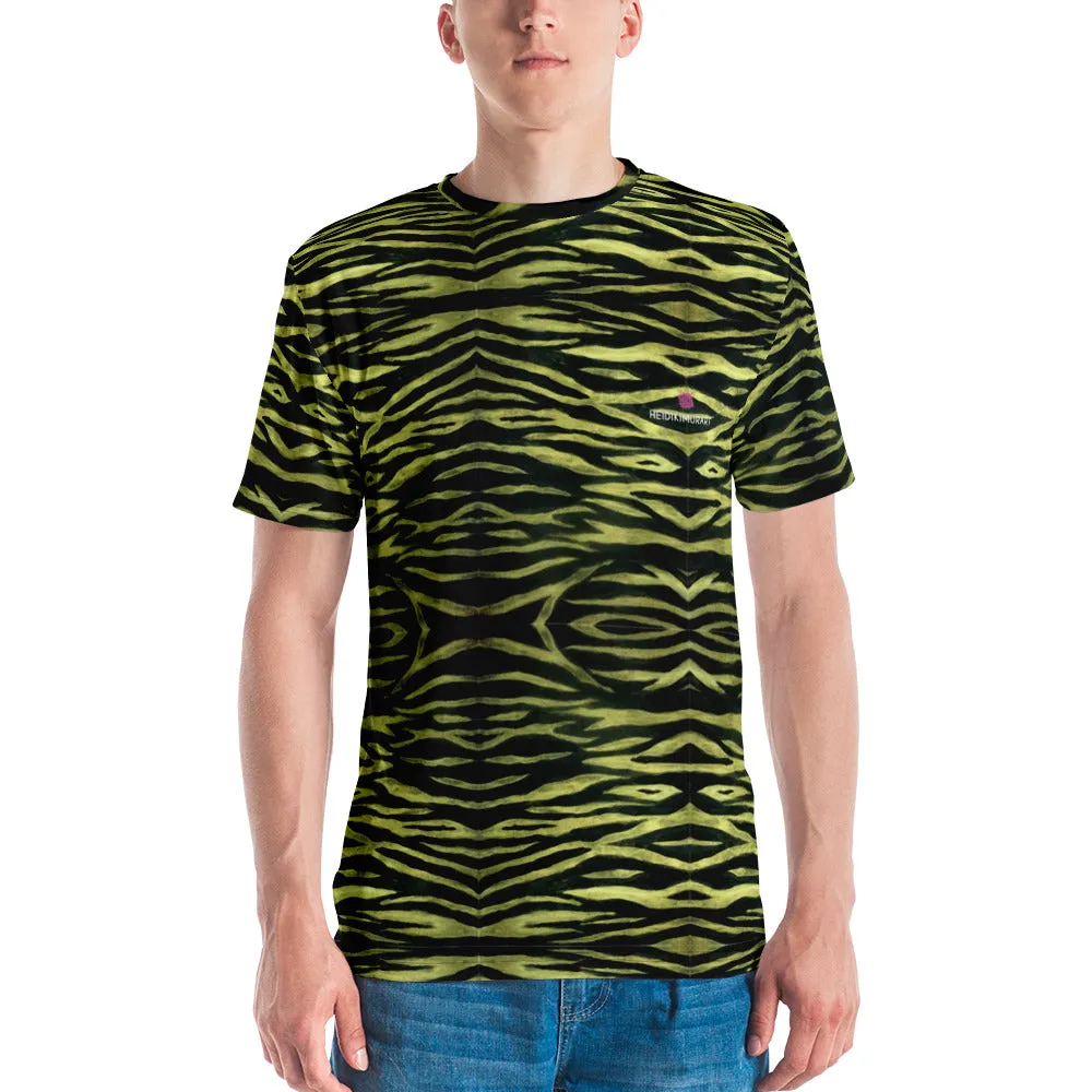 Yellow Tiger Striped Men's T-shirt, Animal Print Luxury Regular Fit Tee For Men-Made in USA/EU/MX