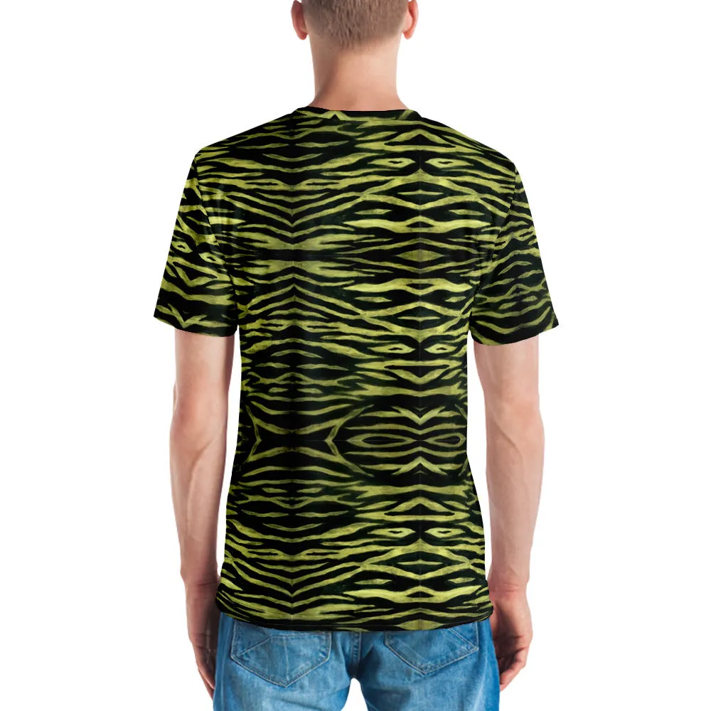 Yellow Tiger Striped Men's T-shirt, Animal Print Luxury Regular Fit Tee For Men-Made in USA/EU/MX