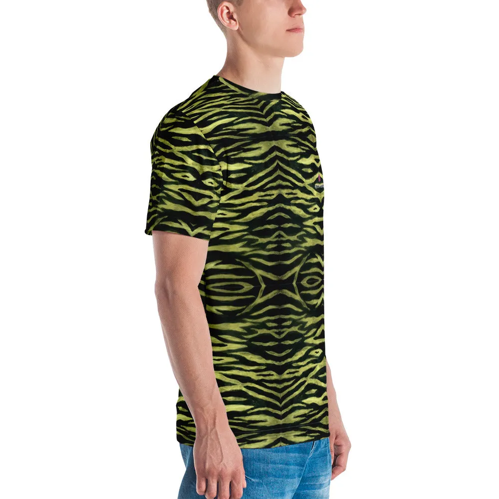 Yellow Tiger Striped Men's T-shirt, Animal Print Luxury Regular Fit Tee For Men-Made in USA/EU/MX